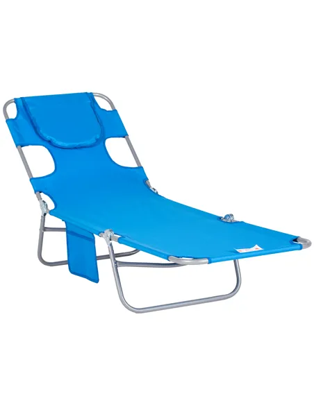 Outsunny Foldable Sun Lounger with Reading Hole - Blue