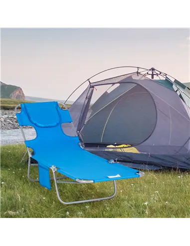 Outsunny Foldable Sun Lounger with Reading Hole - Blue