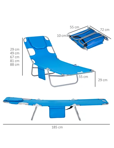 Outsunny Foldable Sun Lounger with Reading Hole - Blue