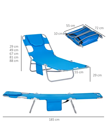 Outsunny Foldable Sun Lounger with Reading Hole - Blue