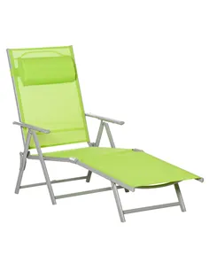 Outsunny Folding Sun Lounger, Outdoor Chaise Lounge Recliner with Pillow and 7 Adjustable Backrest for Lawn, Garden