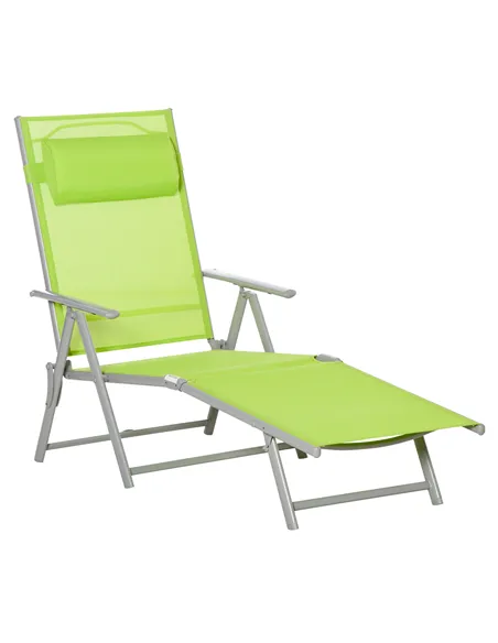 Outsunny Folding Sun Lounger, Outdoor Chaise Lounge Recliner with Pillow and 7 Adjustable Backrest for Lawn, Garden