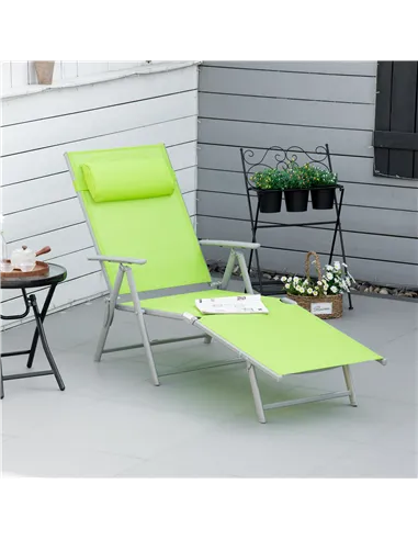 Outsunny Folding Sun Lounger, Outdoor Chaise Lounge Recliner with Pillow and 7 Adjustable Backrest for Lawn, Garden