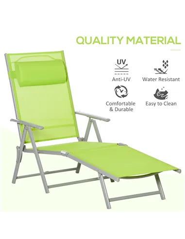 Outsunny Folding Sun Lounger, Outdoor Chaise Lounge Recliner with Pillow and 7 Adjustable Backrest for Lawn, Garden