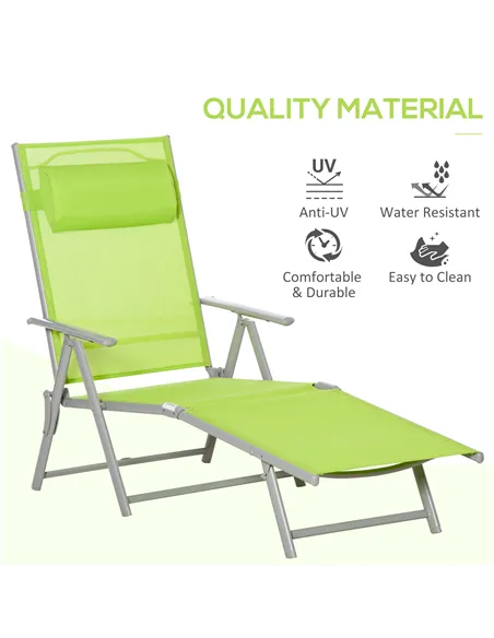 Outsunny Folding Sun Lounger, Outdoor Chaise Lounge Recliner with Pillow and 7 Adjustable Backrest for Lawn, Garden