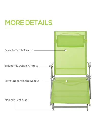 Outsunny Folding Sun Lounger, Outdoor Chaise Lounge Recliner with Pillow and 7 Adjustable Backrest for Lawn, Garden