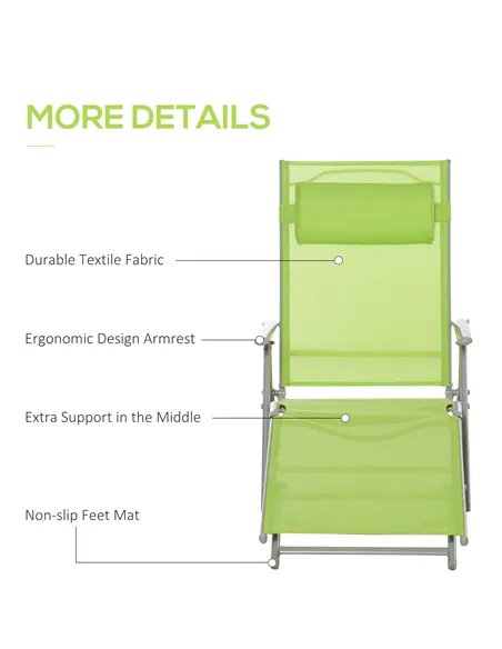 Outsunny Folding Sun Lounger, Outdoor Chaise Lounge Recliner with Pillow and 7 Adjustable Backrest for Lawn, Garden