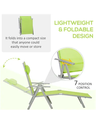 Outsunny Folding Sun Lounger, Outdoor Chaise Lounge Recliner with Pillow and 7 Adjustable Backrest for Lawn, Garden