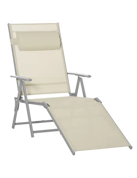 Outsunny Steel Fabric Sun Lounger Outdoor Folding Chaise Lounge Chair Recliner with Portable Design & 7 Adjustable Backrest Posi