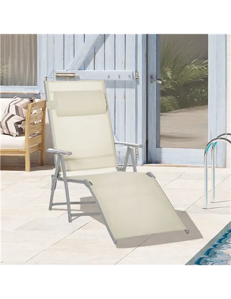 Outsunny Steel Fabric Sun Lounger Outdoor Folding Chaise Lounge Chair Recliner with Portable Design & 7 Adjustable Backrest Posi