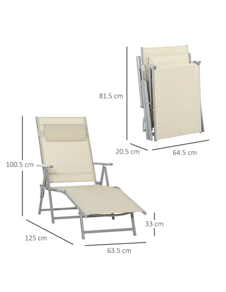 Outsunny Steel Fabric Sun Lounger Outdoor Folding Chaise Lounge Chair Recliner with Portable Design & 7 Adjustable Backrest Posi