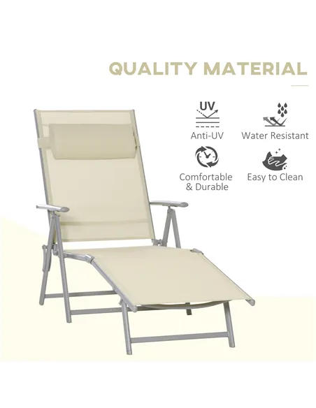 Outsunny Steel Fabric Sun Lounger Outdoor Folding Chaise Lounge Chair Recliner with Portable Design & 7 Adjustable Backrest Posi