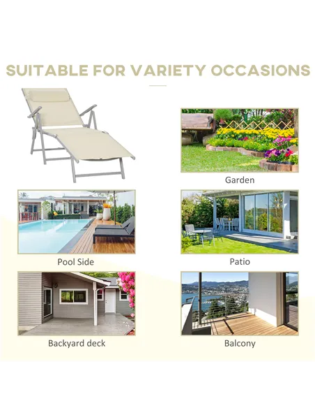 Outsunny Steel Fabric Sun Lounger Outdoor Folding Chaise Lounge Chair Recliner with Portable Design & 7 Adjustable Backrest Posi