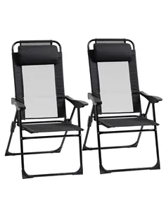 Outsunny Set of 2 Portable Folding Recliner Metal Outdoor Patio Chaise Lounge Chairs with Adjustable Backrest, Black