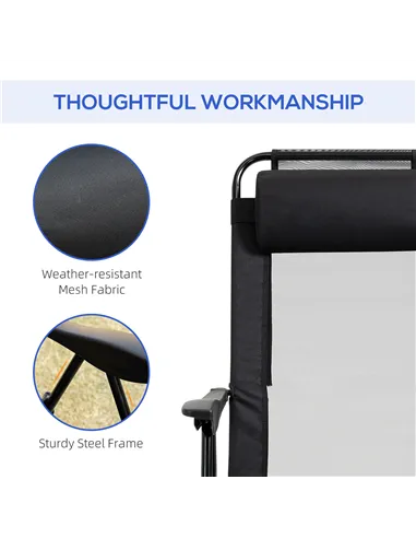 Outsunny Set of 2 Portable Folding Recliner Metal Outdoor Patio Chaise Lounge Chairs with Adjustable Backrest, Black