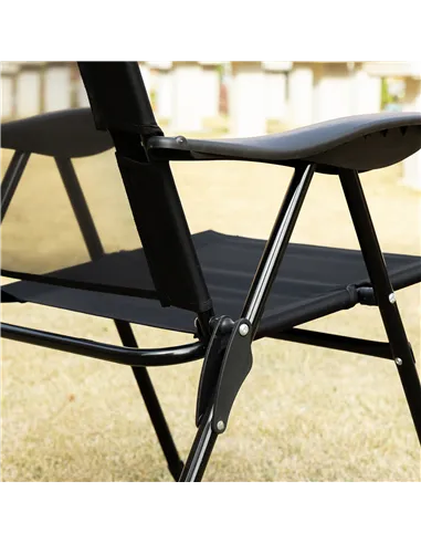 Outsunny Set of 2 Portable Folding Recliner Metal Outdoor Patio Chaise Lounge Chairs with Adjustable Backrest, Black