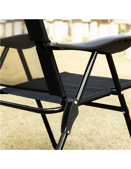 Outsunny Set of 2 Portable Folding Recliner Metal Outdoor Patio Chaise Lounge Chairs with Adjustable Backrest, Black
