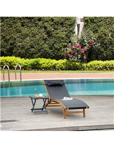Outsunny Ergonomic Patio Lounge Chair Wooden Outdoor Chaise w/ 3 Adjustable Back and Removable Headrest Pillow for Garden Black 2