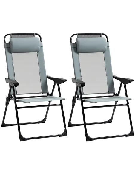 Outsunny Set of 2 Portable Folding Recliner Outdoor Patio Adjustable Backrest, Grey
