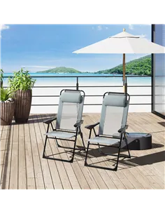 Outsunny Set of 2 Portable Folding Recliner Outdoor Patio Adjustable Backrest, Grey 2