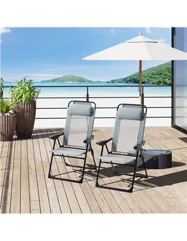 Outsunny Set of 2 Portable Folding Recliner Outdoor Patio Adjustable Backrest, Grey