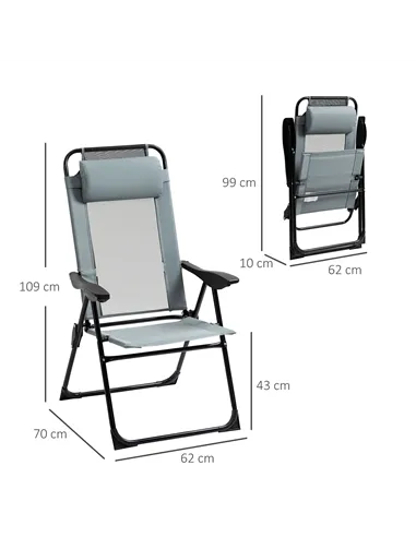 Outsunny Set of 2 Portable Folding Recliner Outdoor Patio Adjustable Backrest, Grey