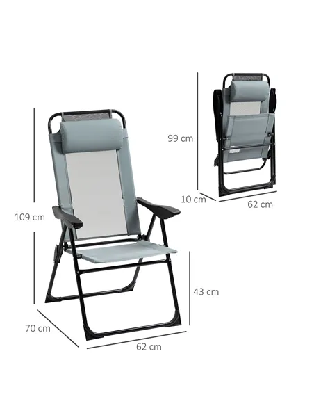 Outsunny Set of 2 Portable Folding Recliner Outdoor Patio Adjustable Backrest, Grey