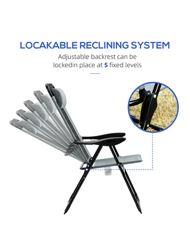 Outsunny Set of 2 Portable Folding Recliner Outdoor Patio Adjustable Backrest, Grey