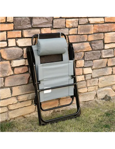Outsunny Set of 2 Portable Folding Recliner Outdoor Patio Adjustable Backrest, Grey