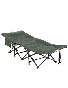 Outsunny Foldable Camp Bed, Padded Patio Camping Bed with Carry Bag, Magazine Bag and Cup Holder for Outdoor, Garden, Grey