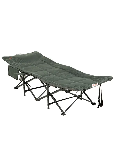 Outsunny Foldable Camp Bed, Padded Patio Camping Bed with Carry Bag, Magazine Bag and Cup Holder for Outdoor, Garden, Grey
