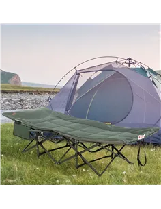 Outsunny Foldable Camp Bed, Padded Patio Camping Bed with Carry Bag, Magazine Bag and Cup Holder for Outdoor, Garden, Grey 2