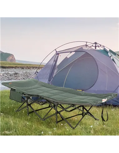 Outsunny Foldable Camp Bed, Padded Patio Camping Bed with Carry Bag, Magazine Bag and Cup Holder for Outdoor, Garden, Grey