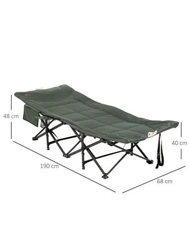 Outsunny Foldable Camp Bed, Padded Patio Camping Bed with Carry Bag, Magazine Bag and Cup Holder for Outdoor, Garden, Grey