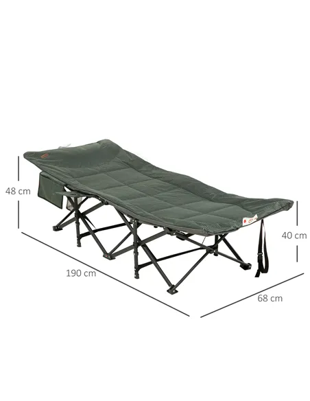 Outsunny Foldable Camp Bed, Padded Patio Camping Bed with Carry Bag, Magazine Bag and Cup Holder for Outdoor, Garden, Grey
