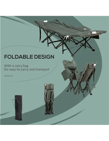 Outsunny Foldable Camp Bed, Padded Patio Camping Bed with Carry Bag, Magazine Bag and Cup Holder for Outdoor, Garden, Grey