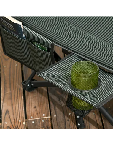 Outsunny Foldable Camp Bed, Padded Patio Camping Bed with Carry Bag, Magazine Bag and Cup Holder for Outdoor, Garden, Grey