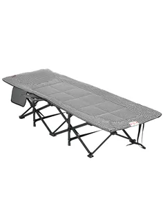 Outsunny Foldable Camp Bed, Padded Patio Camping Bed with Carry Bag, Magazine Bag and Cup Holder for Outdoor, Garden, Black