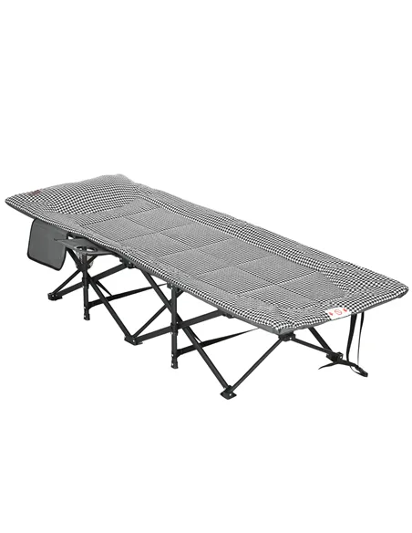 Outsunny Foldable Camp Bed, Padded Patio Camping Bed with Carry Bag, Magazine Bag and Cup Holder for Outdoor, Garden, Black