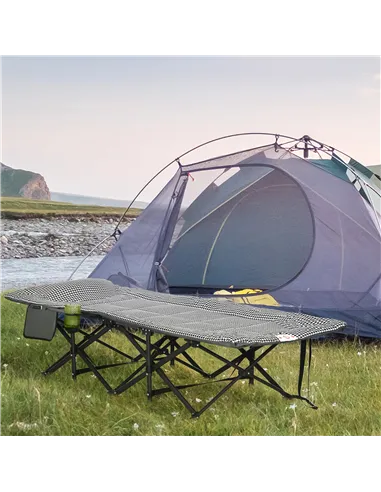 Outsunny Foldable Camp Bed, Padded Patio Camping Bed with Carry Bag, Magazine Bag and Cup Holder for Outdoor, Garden, Black