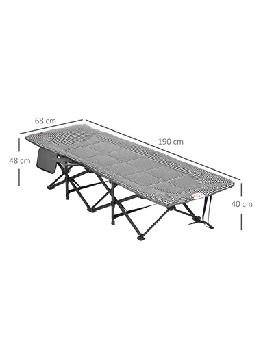 Outsunny Foldable Camp Bed, Padded Patio Camping Bed with Carry Bag, Magazine Bag and Cup Holder for Outdoor, Garden, Black