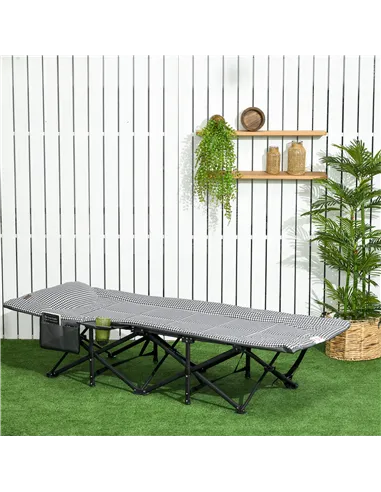 Outsunny Foldable Camp Bed, Padded Patio Camping Bed with Carry Bag, Magazine Bag and Cup Holder for Outdoor, Garden, Black