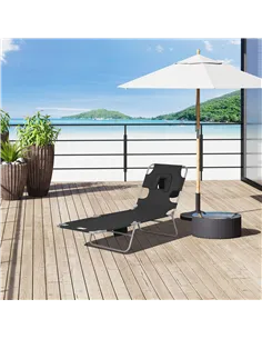Outsunny Foldable Sun Lounger, Beach Chaise Lounge with Reading Hole, Arm Slots, 5-Position Adjustable Backrest, Side Pocket, Pi 2