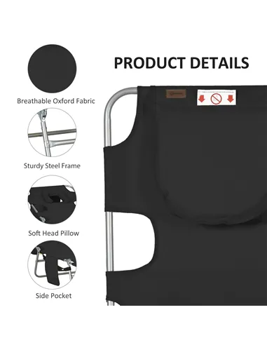 Outsunny Foldable Sun Lounger, Beach Chaise Lounge with Reading Hole, Arm Slots, 5-Position Adjustable Backrest, Side Pocket, Pi