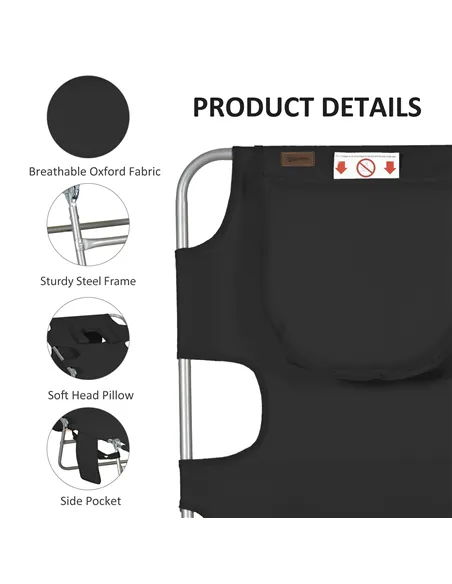 Outsunny Foldable Sun Lounger, Beach Chaise Lounge with Reading Hole, Arm Slots, 5-Position Adjustable Backrest, Side Pocket, Pi