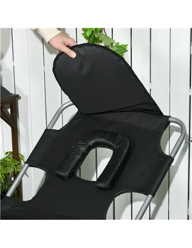 Outsunny Foldable Sun Lounger, Beach Chaise Lounge with Reading Hole, Arm Slots, 5-Position Adjustable Backrest, Side Pocket, Pi