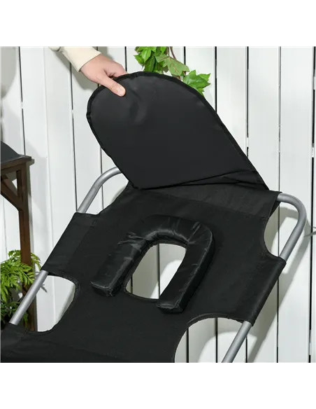 Outsunny Foldable Sun Lounger, Beach Chaise Lounge with Reading Hole, Arm Slots, 5-Position Adjustable Backrest, Side Pocket, Pi