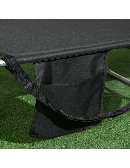 Outsunny Foldable Sun Lounger, Beach Chaise Lounge with Reading Hole, Arm Slots, 5-Position Adjustable Backrest, Side Pocket, Pi