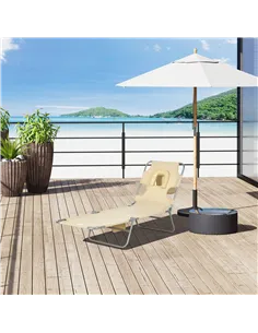 Outsunny Foldable Sun Lounger, Beach Chaise Lounge with Reading Hole, Arm Slots, 5-Position Adjustable Backrest, Side Pocket, Pi 2