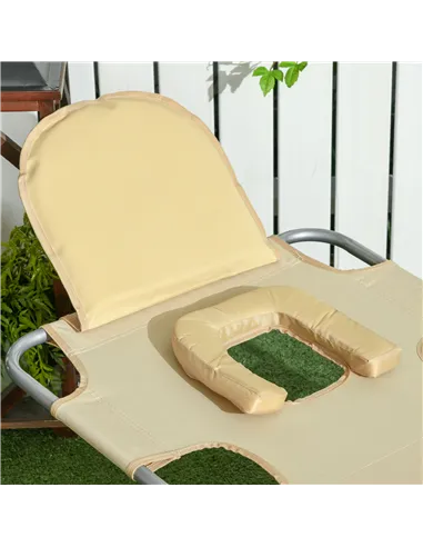 Outsunny Foldable Sun Lounger, Beach Chaise Lounge with Reading Hole, Arm Slots, 5-Position Adjustable Backrest, Side Pocket, Pi